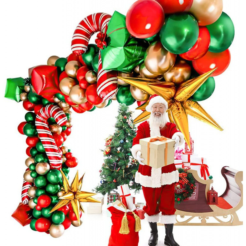 97 pezzi di ghirlanda di palloncini di Natale, set di archi, scatola regalo, decorazione per feste di Natale con stelle esplosive, palloncino fai da te_voghion.com