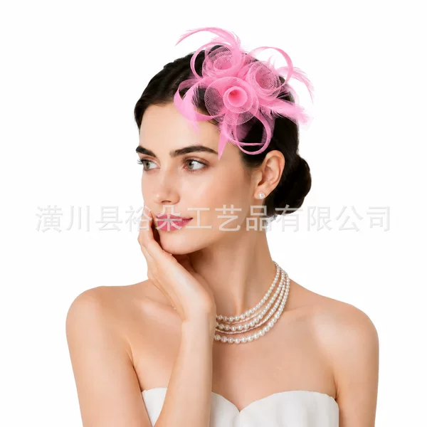 Cross-border hot-selling vintage bridal mesh feather headpiece, horse racing flower headpiece, party hair accessory wholesale