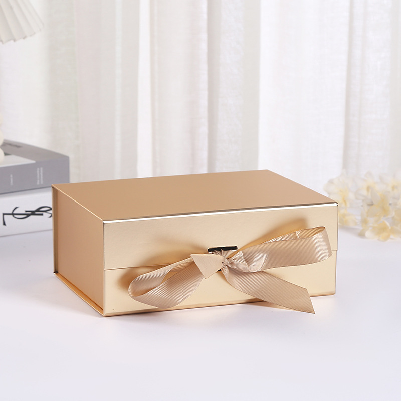 Amazon Hot Sale Rose Gold Caja de regalo plegable Caja de regalo de arco de una sola pieza Caja de regalo de fiesta