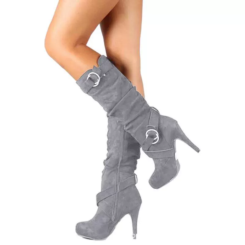 (Cross-border trading), suede belt, buckle, high boots, Amazon, mid-length, plus size