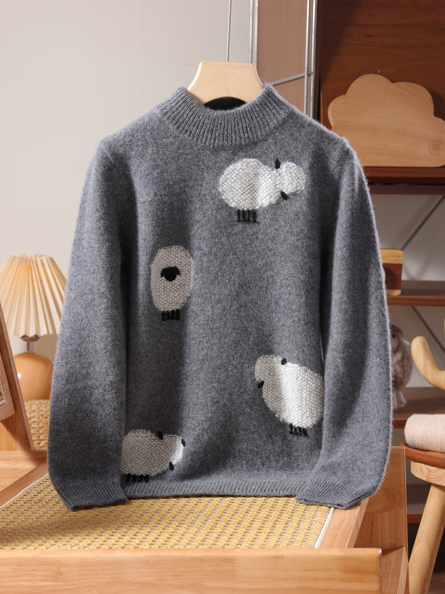 Children's jacquard turtleneck wool sweater, boys' and girls' autumn and winter sweater, cute sheep knit base layer.