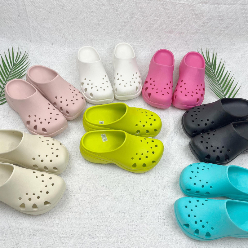 Cross-Style Thick-Soled High-Heeled Fashionable Versatile Soft-Soled Clogs for Women, Open-Toe Beach Sandals with Height Increase