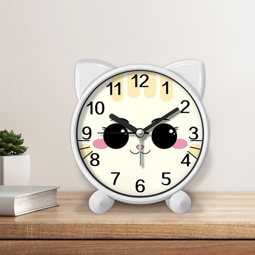 Cartoon kitten alarm clock student-specific bedroom children's room desktop clock mute cute creative children's small alarm clock