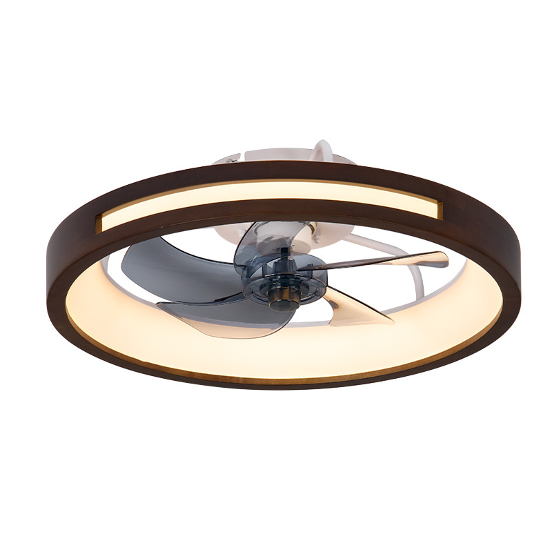 Lámpara ventilador de techo invisible de madera maciza, luz tricolor y control remoto para sala de estar y dormitorio
