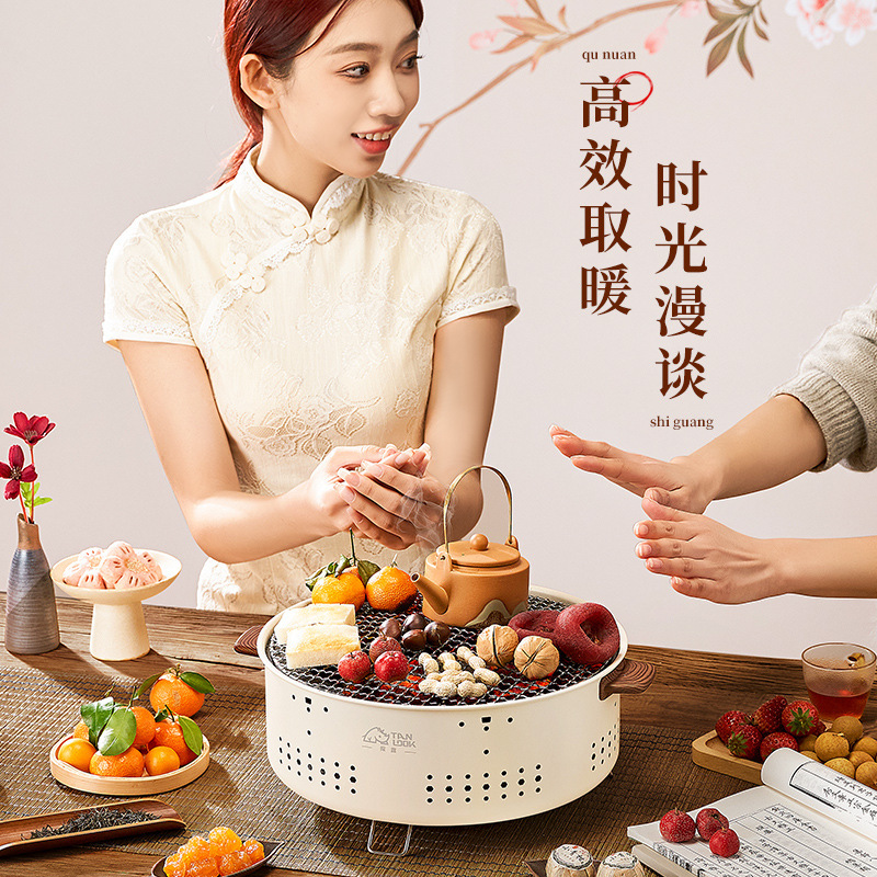 Horno de carbón multifuncional para cocinar té, parrilla de barbacoa portátil interior, traje redondo para acampar al aire libre