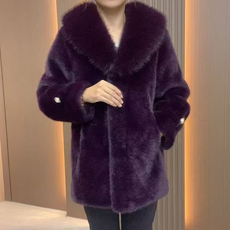 新款欧貂绒外套中长款仿皮草皮毛一体秋冬加厚款时尚百搭妈妈女装
