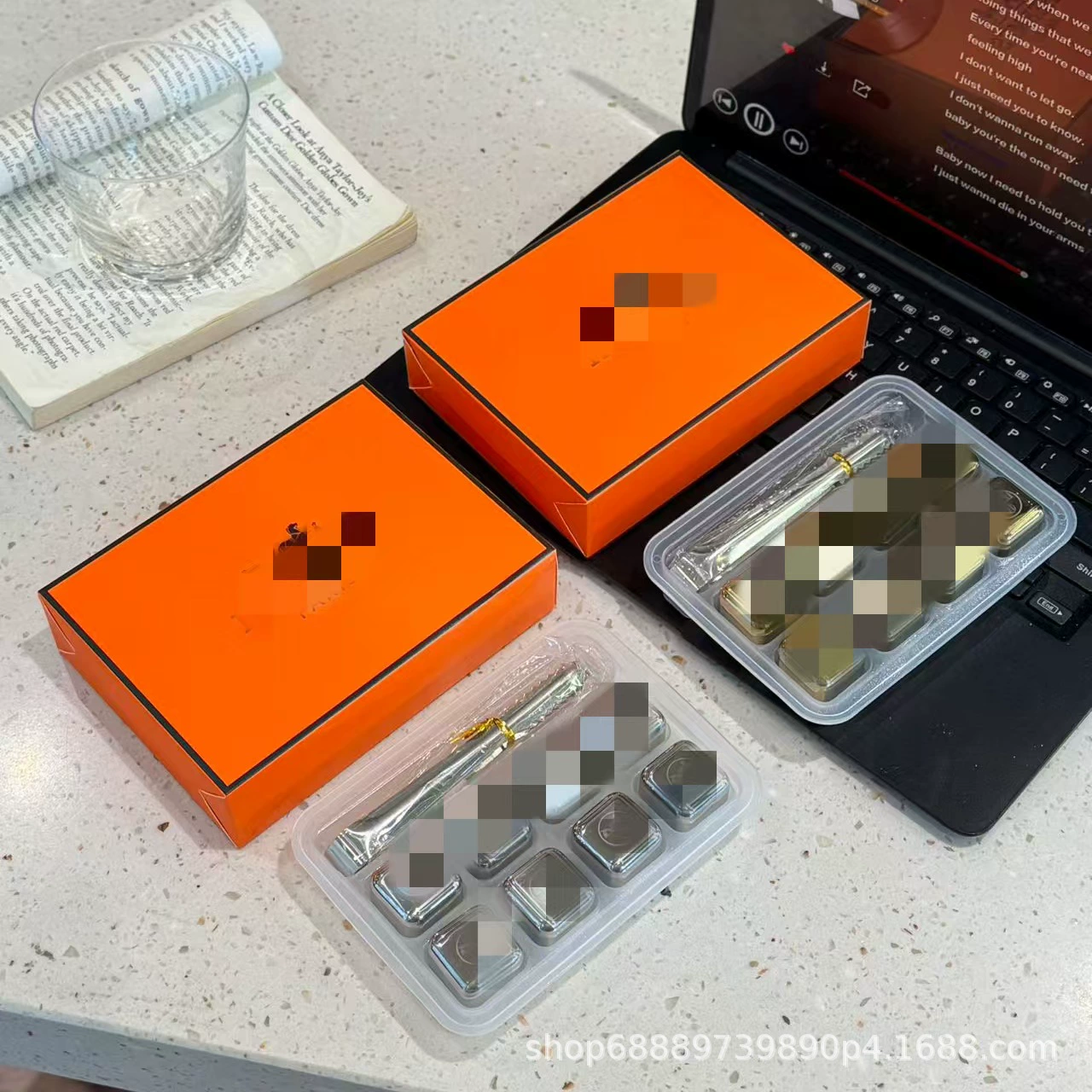 Новая модель внешней торговли Aima, оранжевый летний набор из десяти кубиков льда, коробка из нержавеющей стали 316, металлический кубик льда, высококачественная новая модель