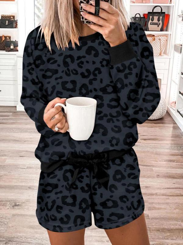 款Women's Leopard Print Top & Shorts Pyjama piece Set|undefined