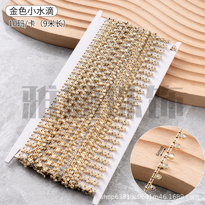 Nuevos accesorios de decoración de encaje Cadena de plata Gota de agua Cadena de diamantes cosidos a mano de oro Miao Diy Accesorios decorativos hechos a mano