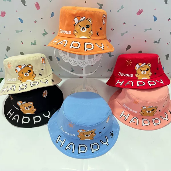 Fisherman hat cute windproof sun hat boys and girls cartoon embroidered printed all-match four seasons sun hat wholesale