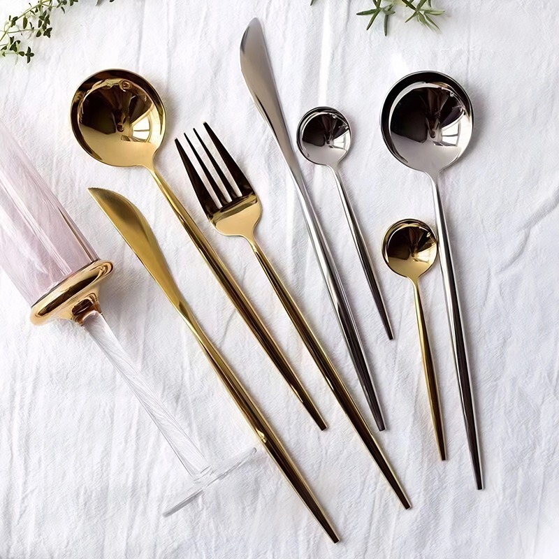 Portuguese 304 Mirror Gold Western Food Knife and Fork Spoon Tableware Steak Knife and Fork Dessert Fork Spoon Coffee Spoon Chopsticks
