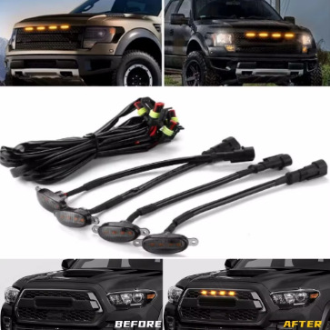 Car Grille Lights, Off-Road Vehicle, Pickup Truck, Sedan Front Face Modification, Universal Daytime Running Lights, Grille Led Small Yellow Lights, Universal