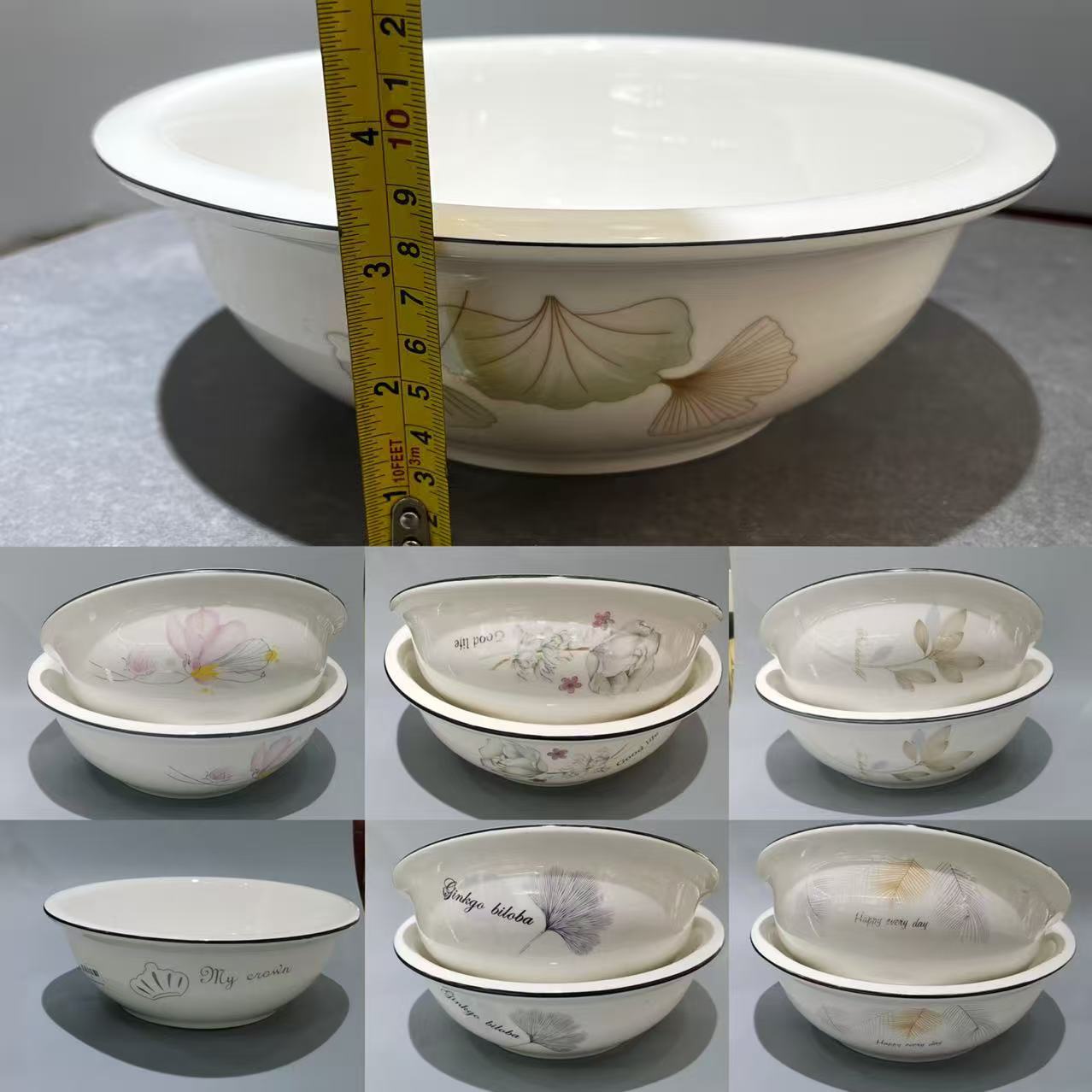 加厚陶瓷汤盆汤碗家用10英寸陶瓷汤菜碗釉上彩烤花10英寸汤古