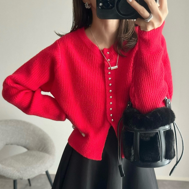 乘法   新年圣诞红色针织毛衣 百搭上衣