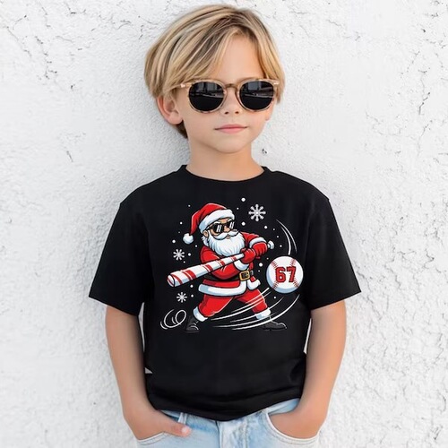 2026 New Christmas Children's Fine Combed Cotton 67 Short Sleeve Girls' T-Shirts Children's Apparel Boys' Short Sleeve