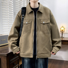 2025年秋季新款麂皮绒夹克衫外套男士加肥加大PU皮衣夹克工装上衣