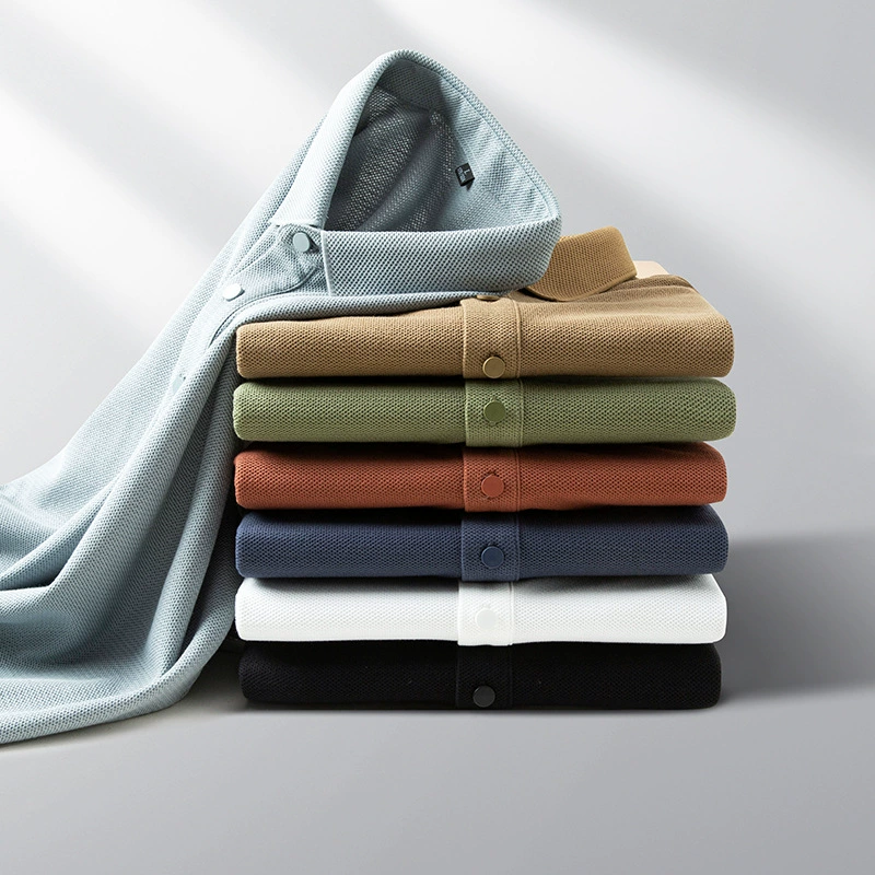 Источник производителя Лето 2025 г. Многоцветный новый сплошной лацканный рубашка POLO мужской простой тонкий универсальный топ