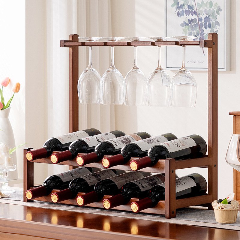 New Red Wine Rack Wine Glass Goblet Storage Rack Light Luxury Bamboo Wine Rack Home Desktop Wine Cabinet