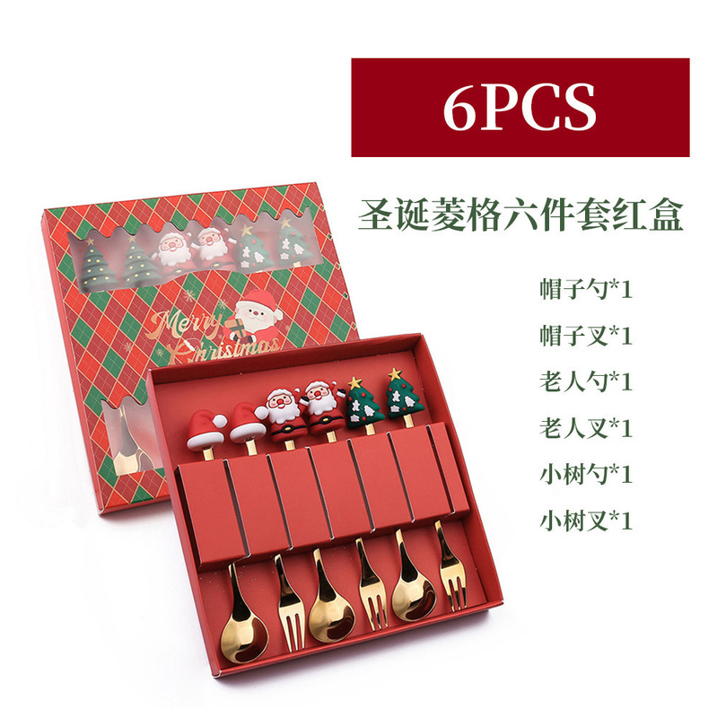 クロスボーダークリスマスステンレス鋼スプーンフォークセットクリエイティブクリスマスツリーデザートスプーンコーヒースプーンフルーツフォークギフトお土産|undefined