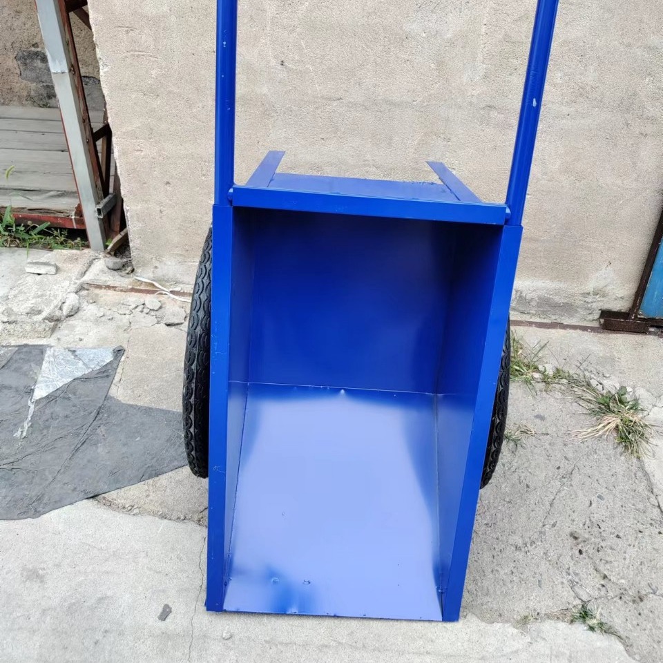 蓝色喷塑包边防锈工地手推车尖斗车老虎车防爆放扎实心轮推车