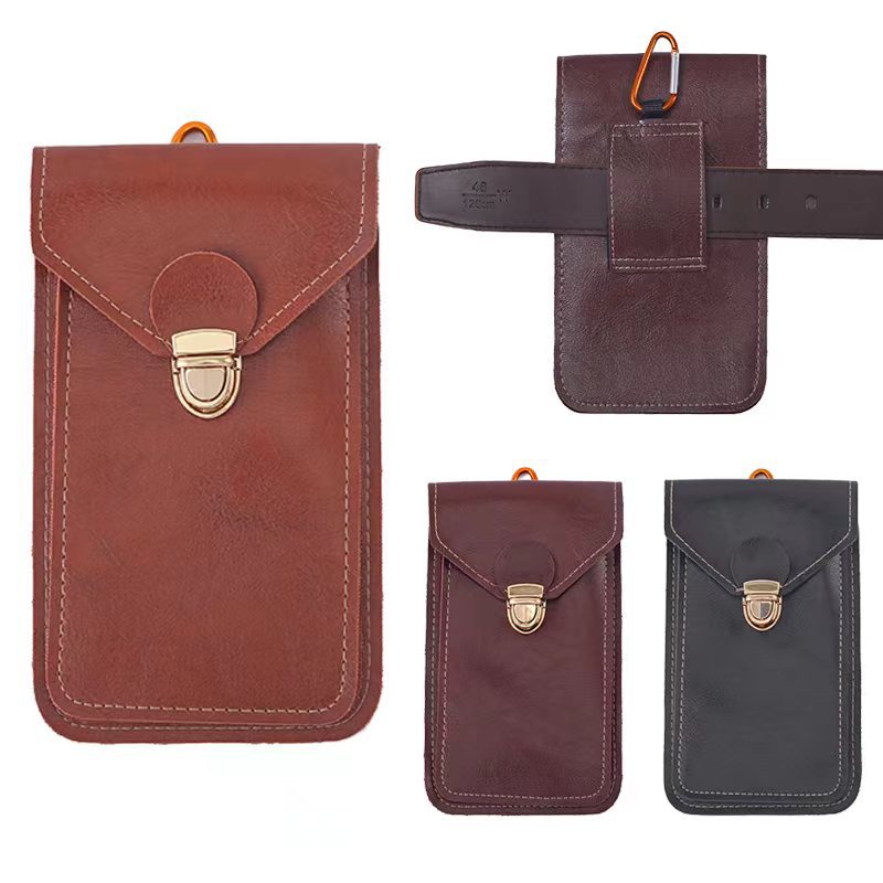 PU men's mobile phone waist bag wearable leather middle-aged men's belt running in rivers and lakes stall hot sale card-inserting mobile phone bag factory wholesale