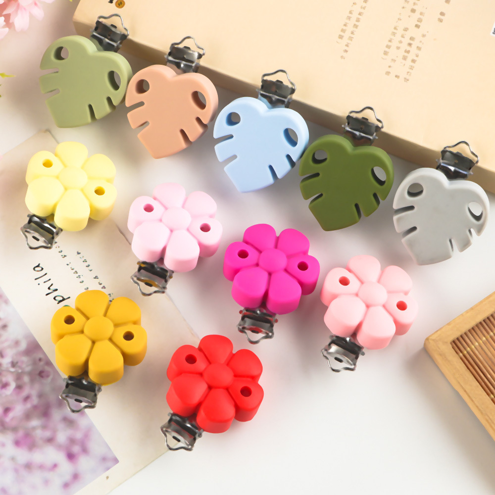 [Sunrony 3Pcs Flower Silicone Pacifier Clip Food Grade DIY Pa]