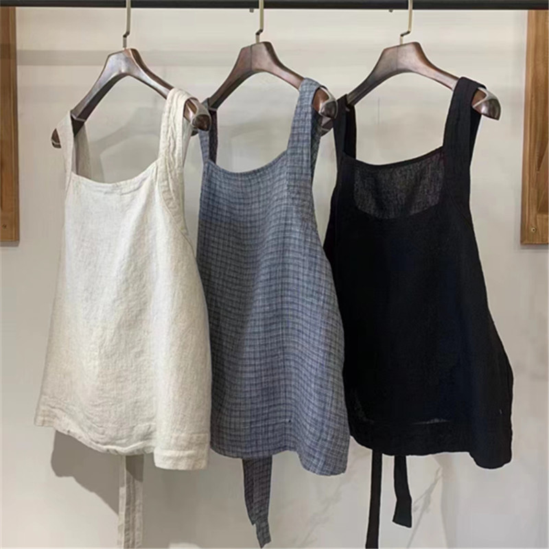 Vintage Artistic Linen Sling Top Women's Spring New Loose Casual All-match Age-reducing Lace-up Outer Wear Vest