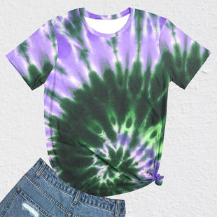 Serial No. 27 T Large Edition Cross-border Factory Crewneck Ladies Imitation Cotton Short Sleeve Tie-Dye Digital Printing Retro Top T-Shirt