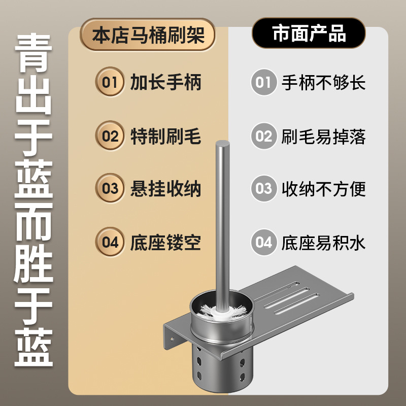 No-drilling household bathroom cleaning brush, toilet brush, wall-mounted toilet brush set with no dead corners
