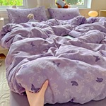 2025新款全棉双层纱四件套 紫色幻蝶