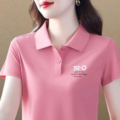 Quality mother lapel short-sleeved t-shirt women's summer polo middle-aged sports casual tops large size