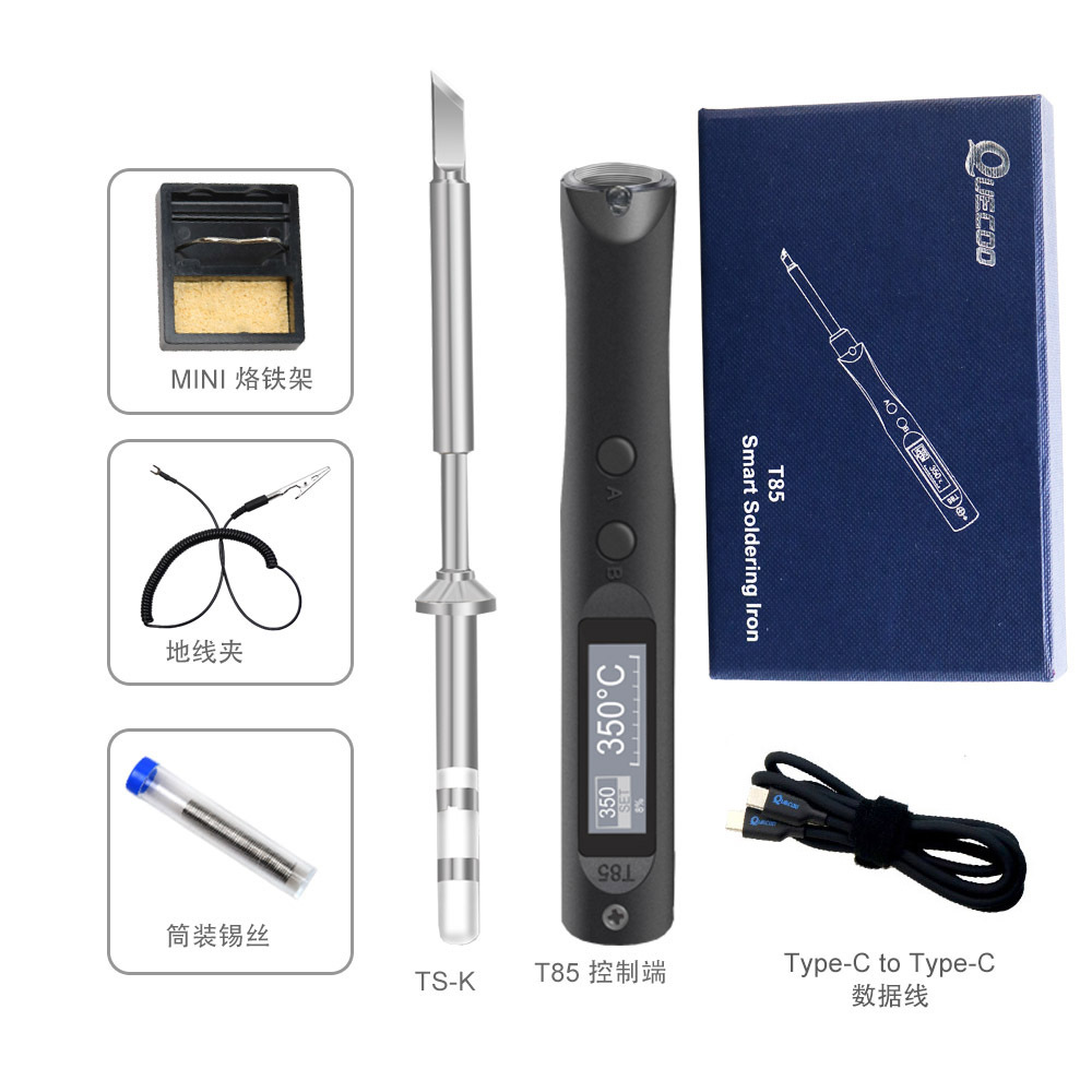QUECOO original T85 inteligente eléctrico de soldadura de hierro portátil mini estación de soldadura 65W QC/PD fuente de alimentación digital Pantalla de temperatura constante dimensión