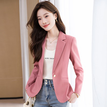 粉色西装外套女春秋一粒扣时尚气质短款小个子时尚休闲小西服上衣