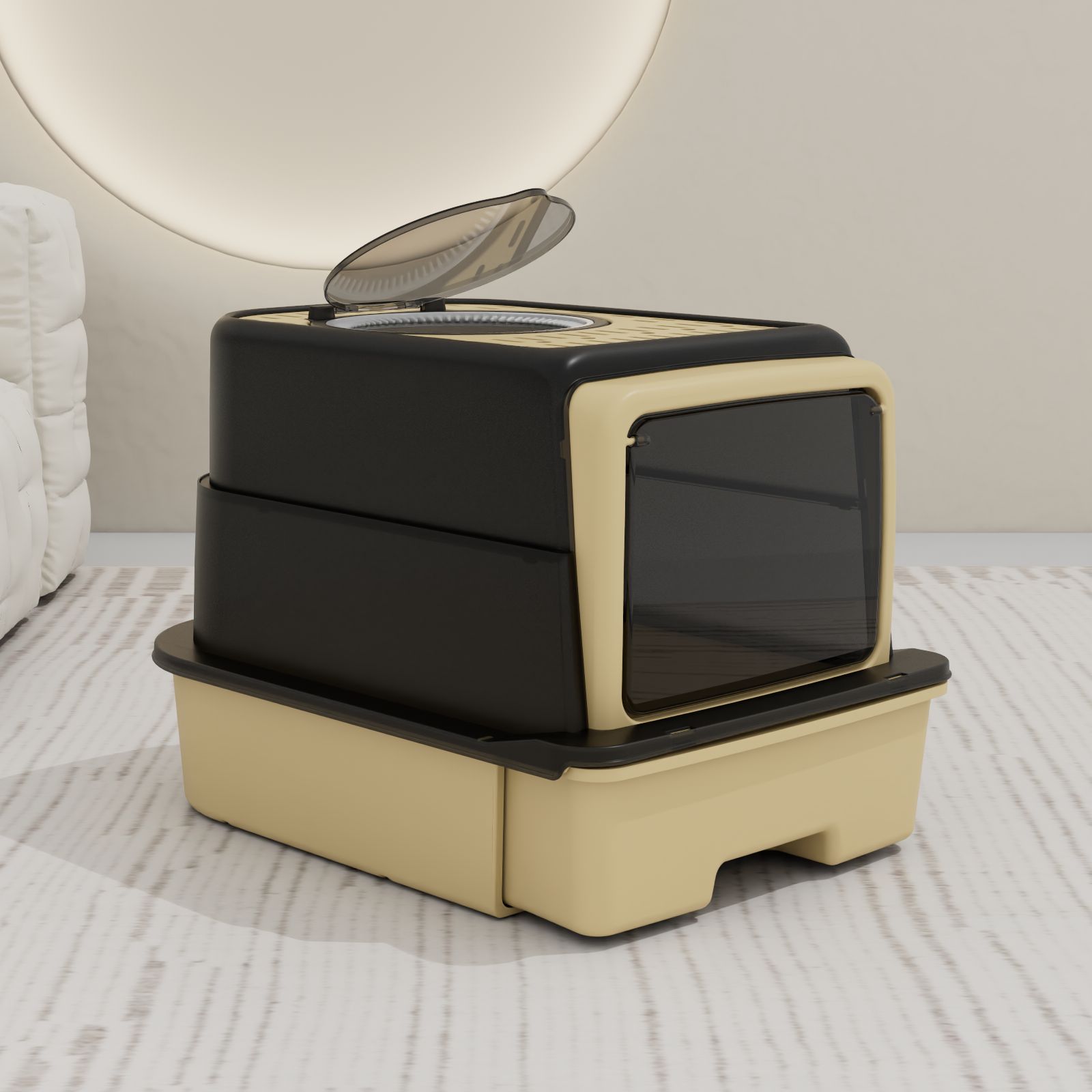 La caja de arena para gatos está completamente cerrada, los productos para gatos, el inodoro para gatos de gran tamaño, la arena y el olor