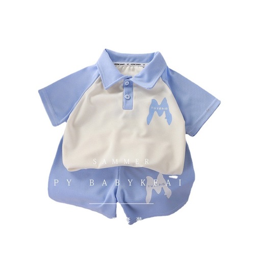  Summer Short Sleeve Set New Girls' Polo Shirt Boys' T-Shirt Set Baby Fashion Top Children's Clothing Batch