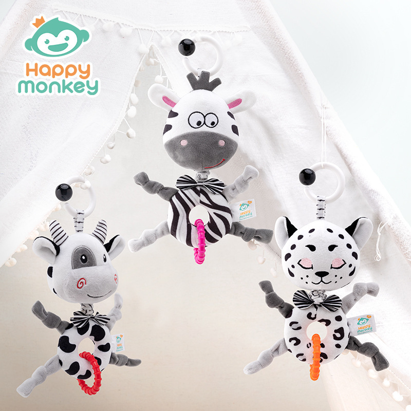 Black and White Baby Rattles Toy Car Bed Hanging Mobile Attachment Soothing Early Education Toy