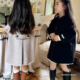 女童秋冬羊绒呢大衣儿童春秋韩版洋气中长款女孩中大童宝宝外套棉