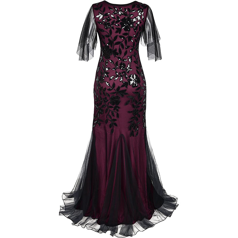 Vestido largo retro de los años 20 para mujer, estilo Gatsby, para fiesta de graduación, banquete, vestido de noche de manga corta, estilo europeo y americano GA166