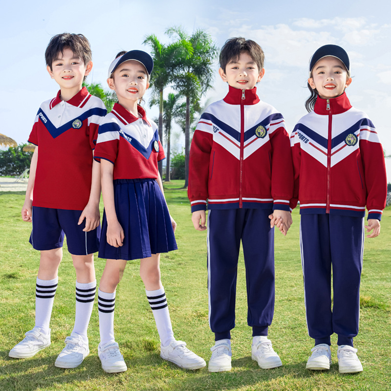 Primary school uniform spring and autumn set for first grade, four-piece children's class uniform, college-style sports set, kindergarten children's uniform