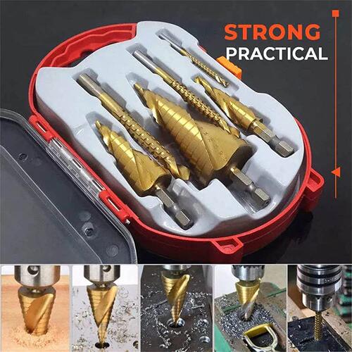Wholesale pagoda drill set straight groove serrated twist drill bit 6pc boxed straight handle step step drill bit