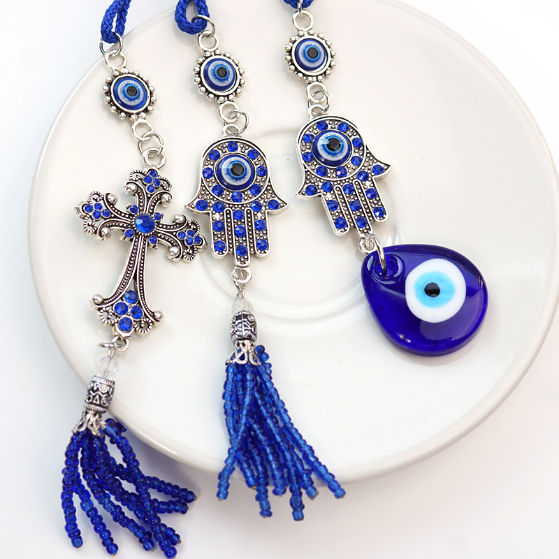 Cross-Border Foreign Trade Devil's Eye Turkish Blue Eyes Alloy Diamond-Encrusted Elephant Shape Good Luck Decorative Car Decoration Car Hanging
