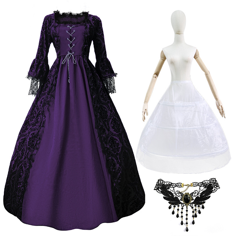 S-5xl más tamaño vestido de corte de alta gama encaje costura gran swing vestido retro medieval renacimiento vestido