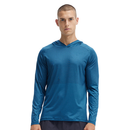 Men's Quick-Dry Elastic Training Top Running Shirt Spring and Autumn New Ion Cycling Hooded Fitness Long Sleeve