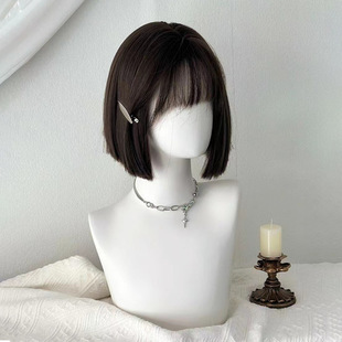 Wig Female Full Headgear Short Hair Student Daily Artificial Lolita Cos Princess Wig Set with Bangs