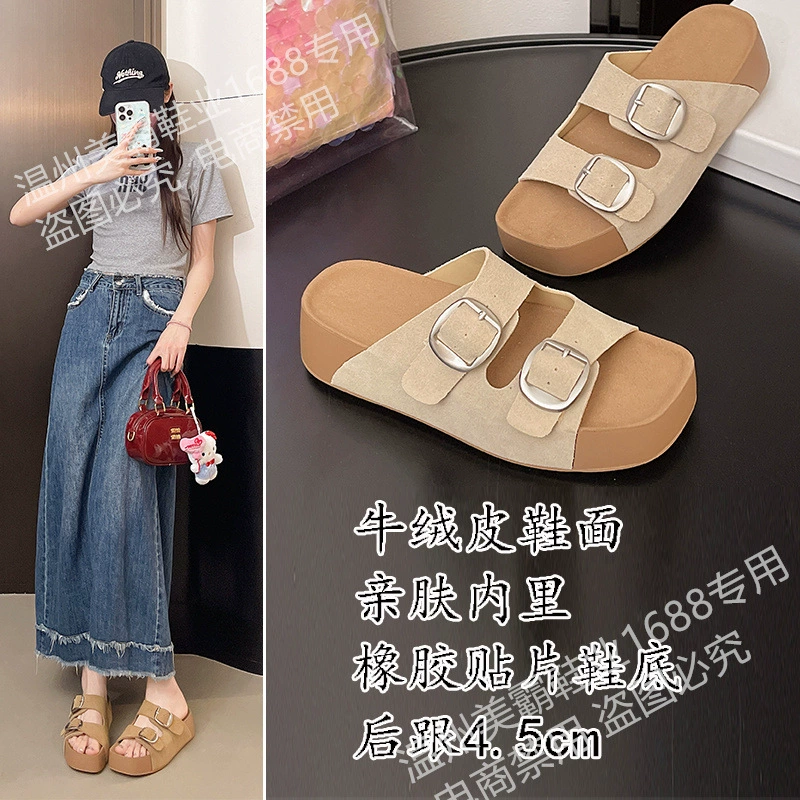 Женские тапочки Birkenstock на толстой подошве, лето 2025, новый стиль, верх из натуральной кожи, повседневные сандалии, дропшипинг