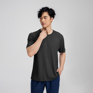 2025 Summer Round Neck New Sports Short-Sleeved Men's Pure Color Thin Breathable Top Quick-Drying Ice Silk Casual T-Shirt