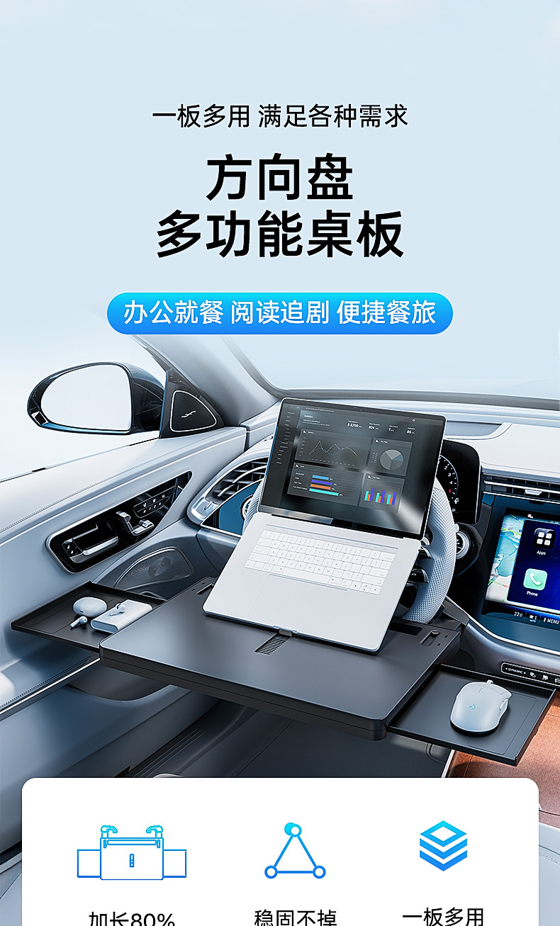 Multifunctional Mechanical Universal Enlarged Car Steering Wheel Table Board, In-Car Floating Dining Table, Cup Holder, In-Car Office Desk