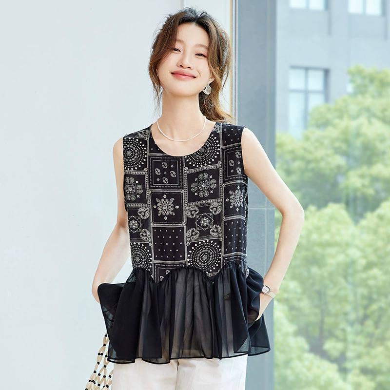 Summer shiffon fashionable cute thin comfortable breathable vest sleevless, 2025 years, city style