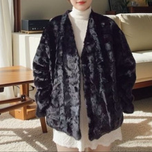 水貂外套女真皮真毛皮毛一体领皮草外穿网红洋气保暖拼貂黑色