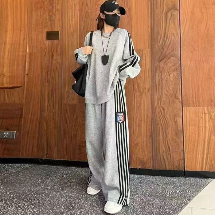 运动套装女春秋学生韩版宽松显瘦时尚网红炸街卫衣休闲两件套跑步|undefined